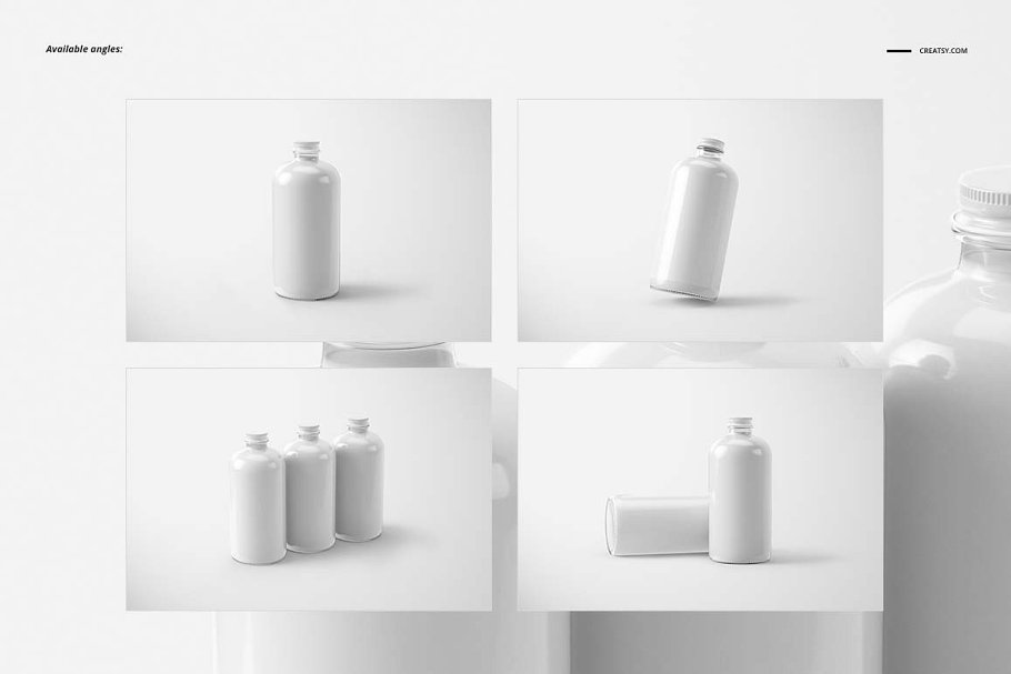 带液体透明果汁酸奶玻璃瓶设计效果图样机模板 Glass Bottle Mockup Set v.2_img_2