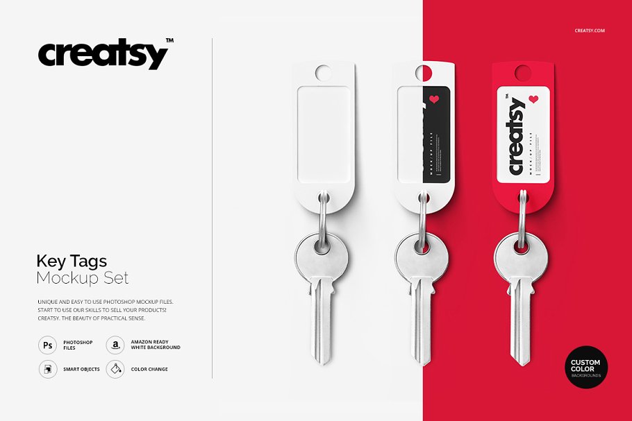 带标签钥匙挂牌设计预览效果图样机模板 Key Tags Mockup Set_img_2