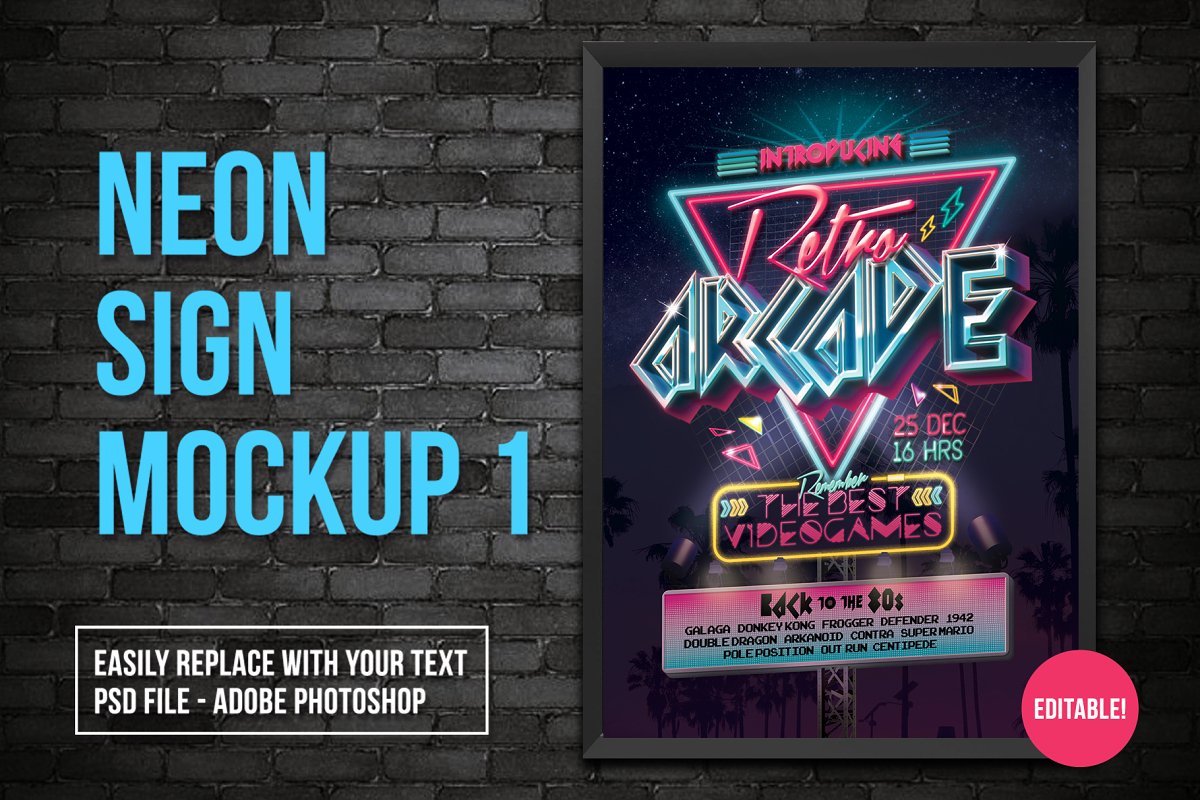 发光的海报立体字设计模板PS图层样式 Light Sign Mockup Bundle_img_2