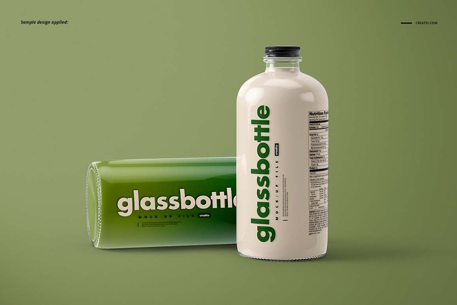 带液体透明果汁酸奶玻璃瓶设计效果图样机模板 Glass Bottle Mockup Set v.2_img_2