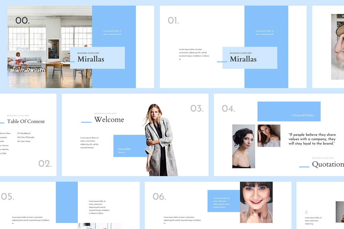 时尚简约蓝色公司品牌介绍产品营销计划书PPT演示文稿模板 Mirallas Brand Guidelines Powerpoint_img_2