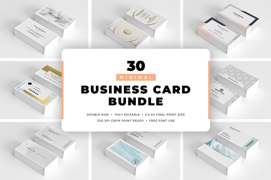 30款高质量商务名片设计展示效果图样机模板 30 Minimal Business Cards Bundle_img_2