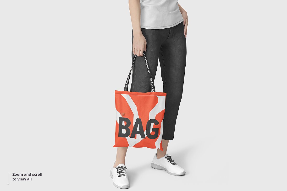 8个逼真的手提帆布袋设计效果图PSD样机模板 Tote Bag Mockup_img_2