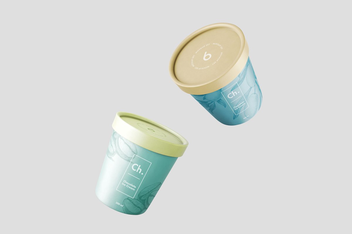 简约冰激凌/酸奶包装盒设计展示效果图样机模板素材 Ice Cream Jar Mockup_img_2