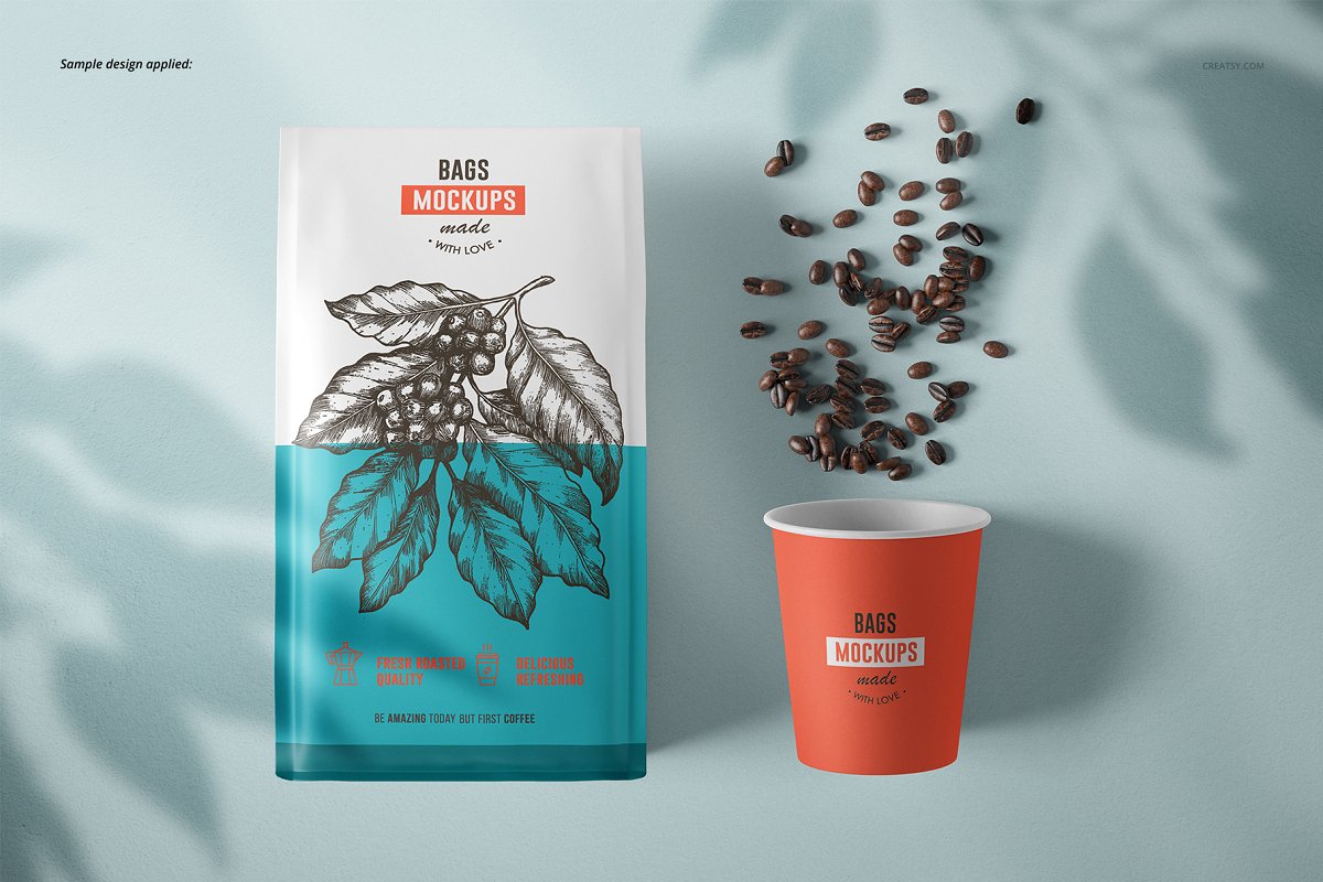 带纸杯咖啡豆纸包装袋设计展示图样机模板合集 Paper Coffee Bag Mockup Set_img_2