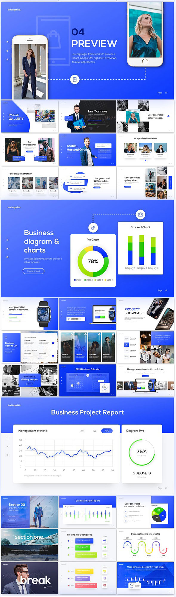 强大简约蓝色企业业务报表计划书PPT演示文稿设计模板 Enterprise Business PowerPoint Presentation Template_img_2