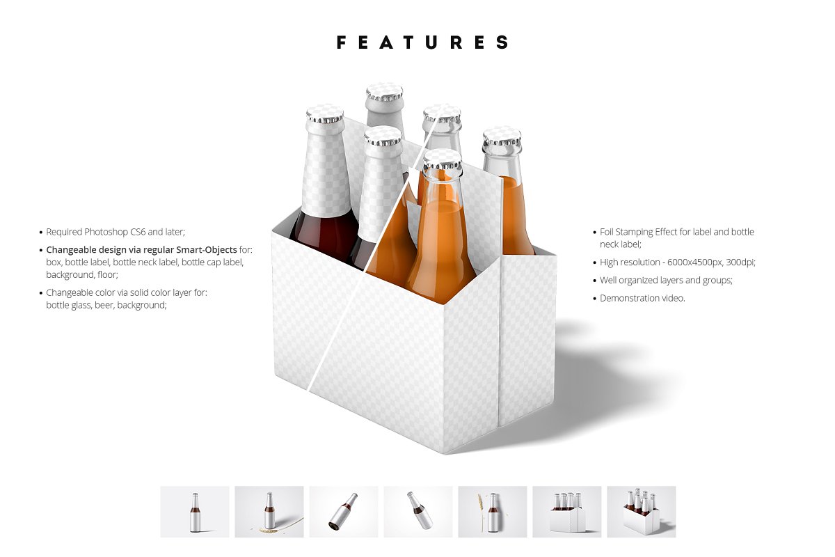 7个高品质啤酒瓶标签设计预览图样机模板套装 Beer Bottle Mockup Set_img_2