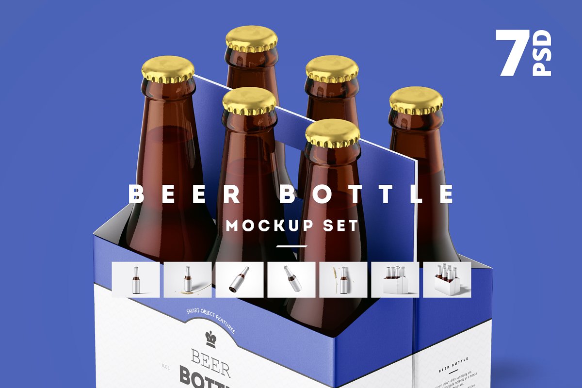 7个高品质啤酒瓶标签设计预览图样机模板套装 Beer Bottle Mockup Set_img_2