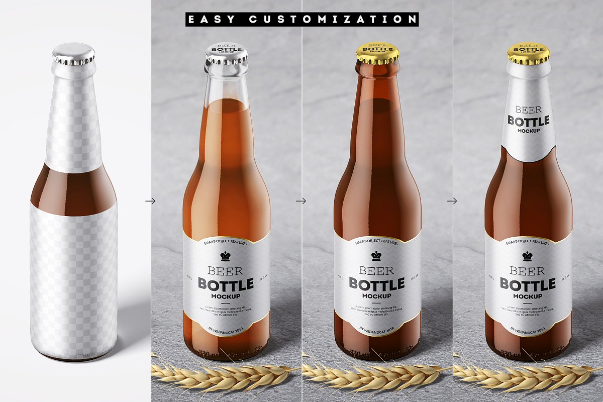 7个高品质啤酒瓶标签设计预览图样机模板套装 Beer Bottle Mockup Set_img_2