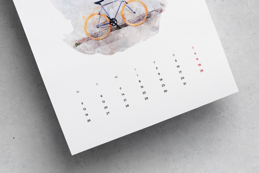 出色创意2020年水彩日历台历设计INDD模板 2020 Watercolor Calendar_img_2