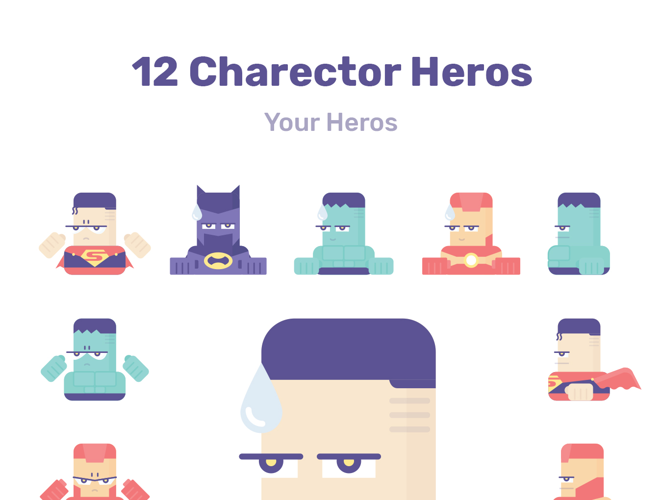 12个创意可爱英雄矢量填充图标 Hero Character Creator_img_2