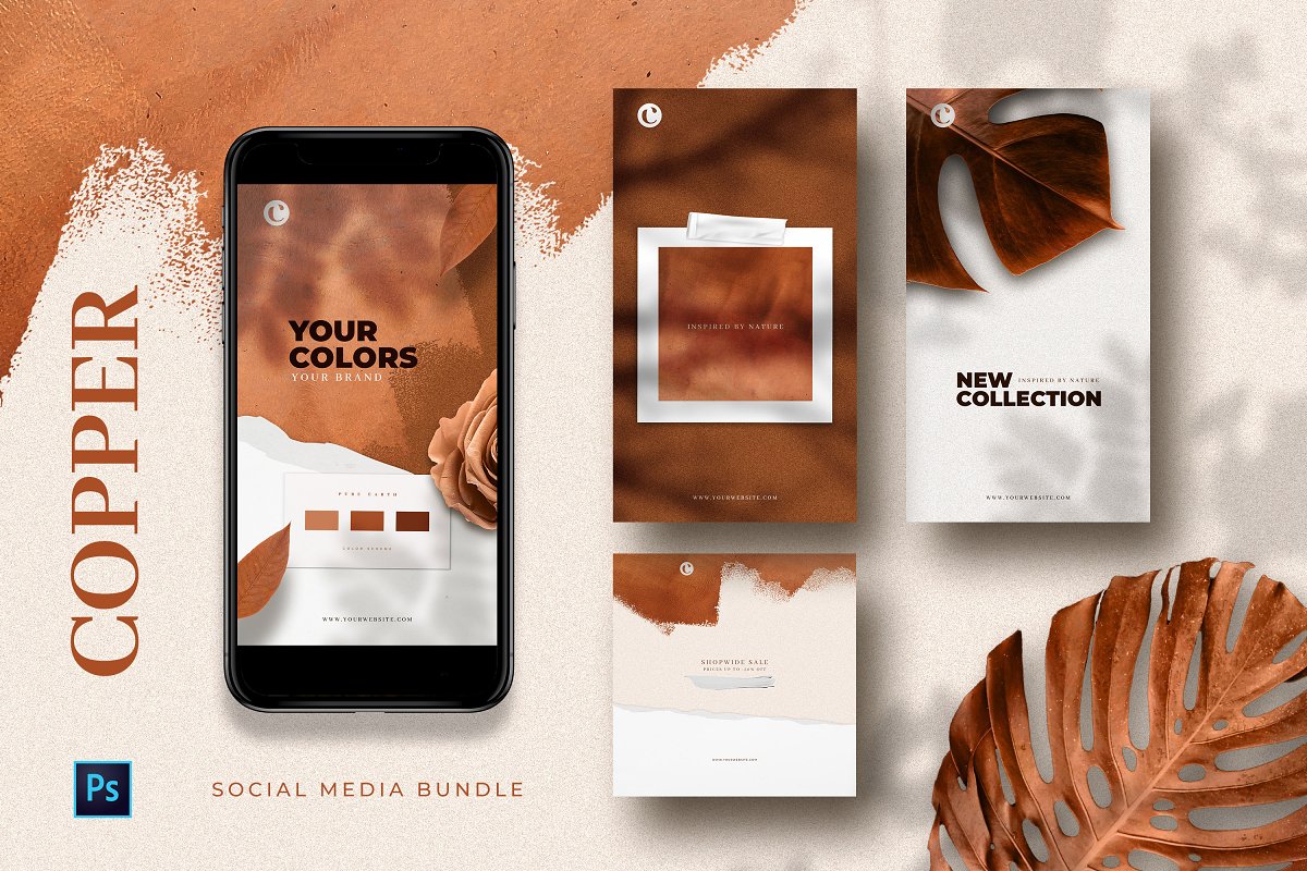 铜黄色品牌营销推广社交媒体设计模板 Copper - Social Media Templates_img_2