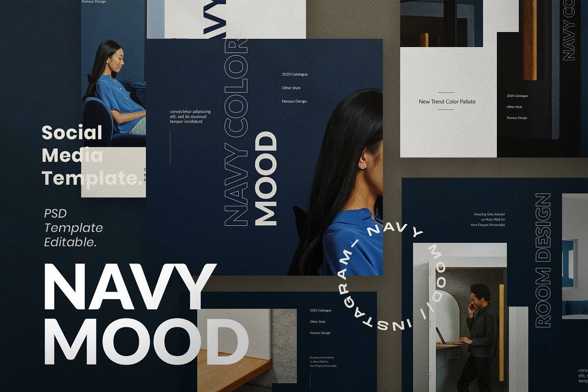 海军蓝色家具设计工作室品牌推广社交媒体设计模板 Navy Mood - Social Media Template_img_2