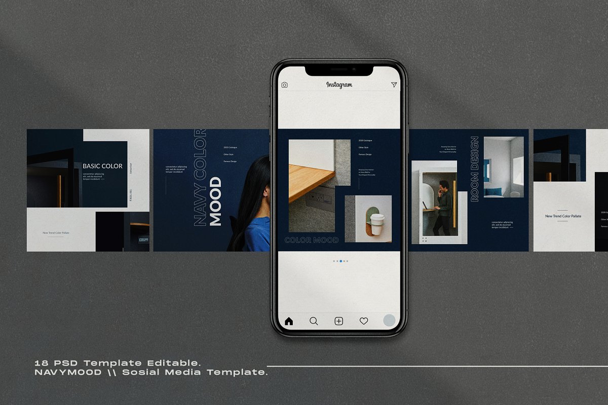 海军蓝色家具设计工作室品牌推广社交媒体设计模板 Navy Mood - Social Media Template_img_2