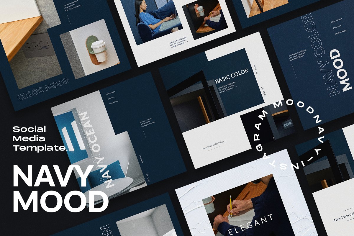 海军蓝色家具设计工作室品牌推广社交媒体设计模板 Navy Mood - Social Media Template_img_2