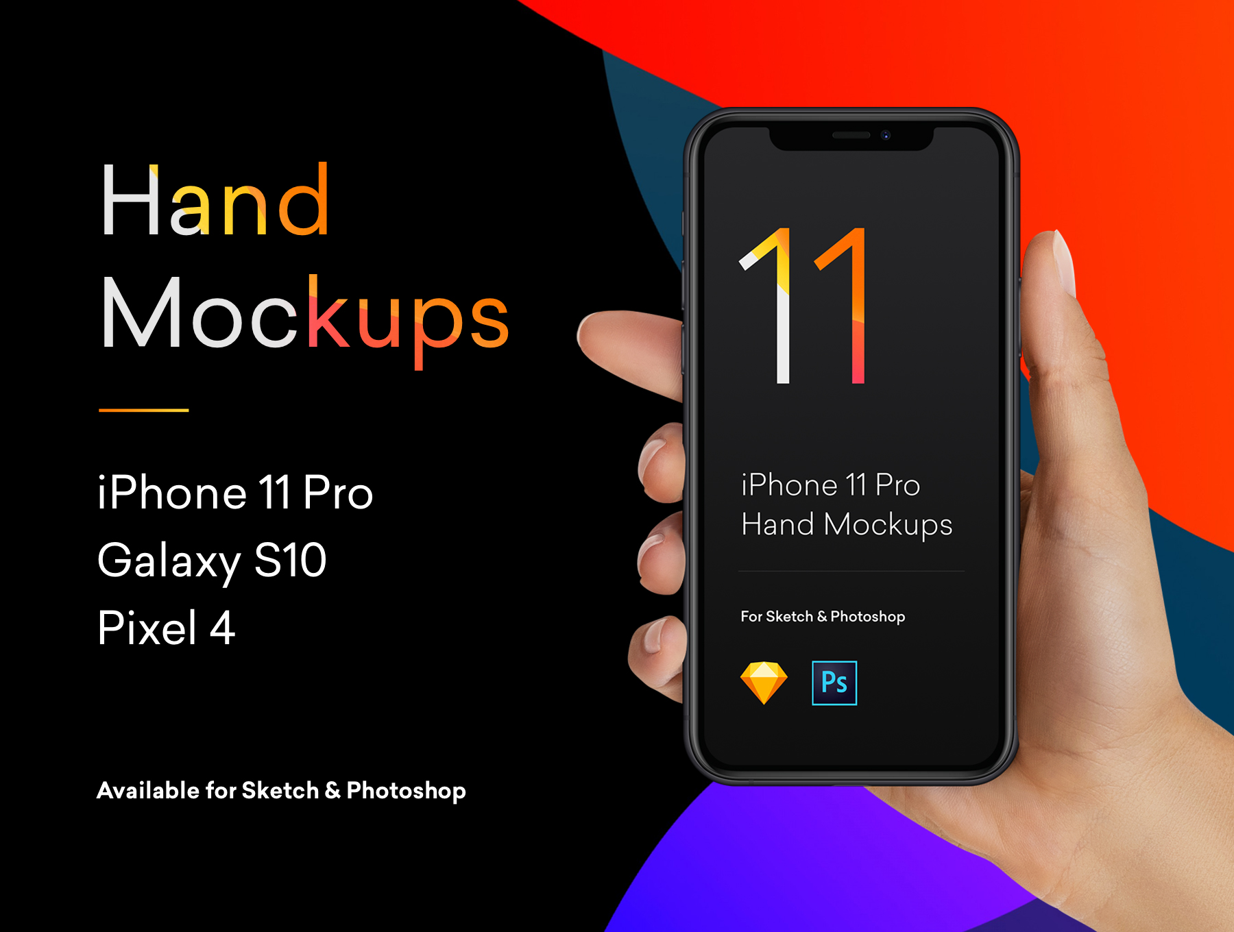 手持iPhone 11|S10|Pixel 4手机屏幕预览样机模板 Hand Mockups iPhone 11, S10, Pixel 4_img_2