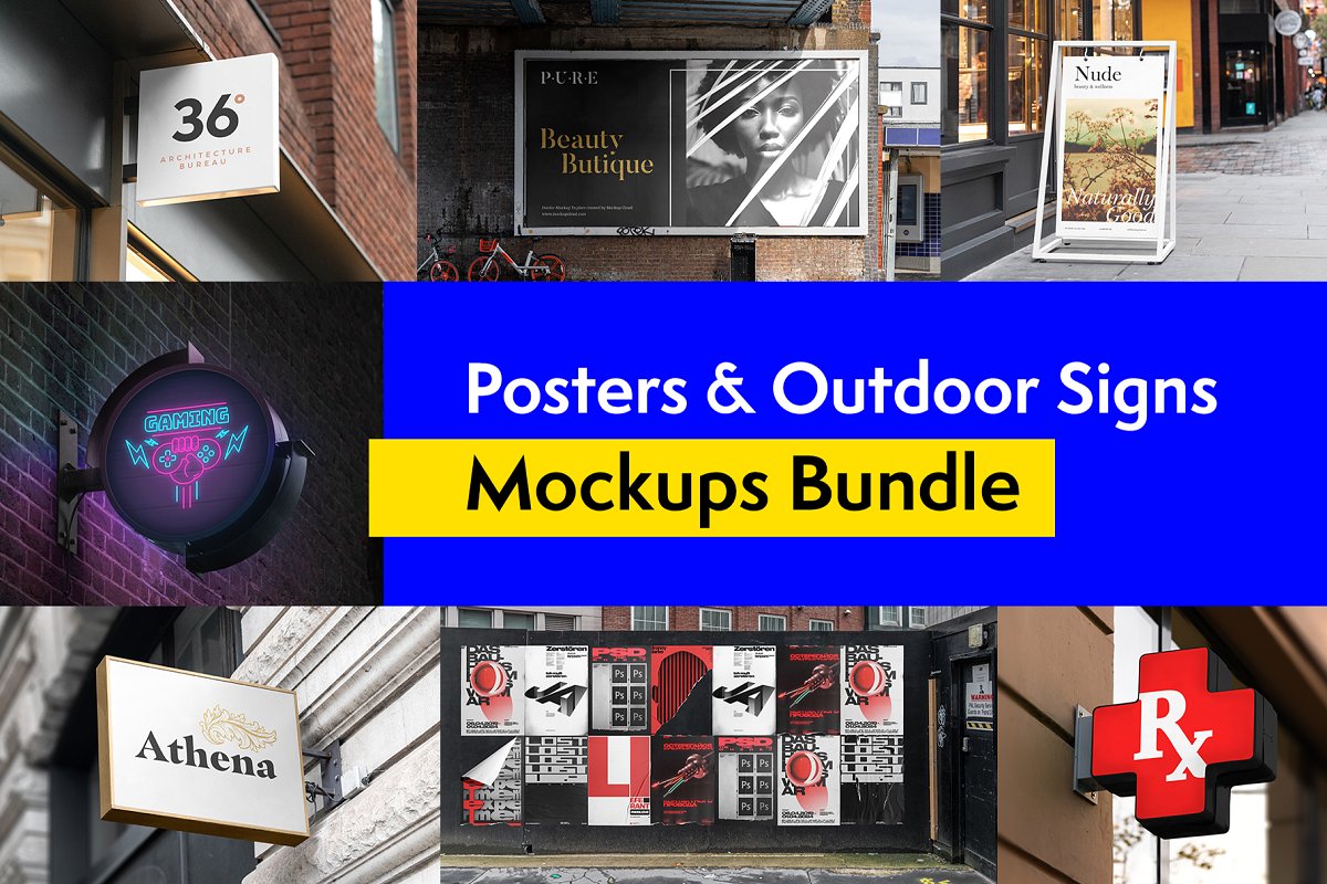 56款高品质户外标志招牌海报设计预览图样机模板 Posters and Signs Mockups Bundle_img_2