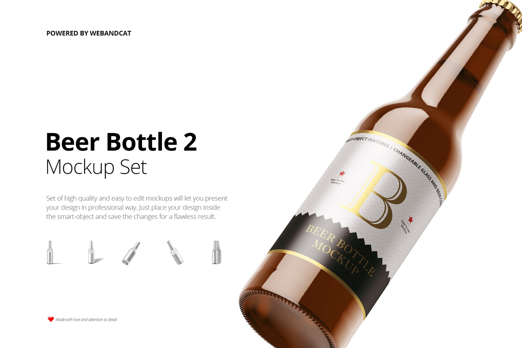 带标签棕色透明啤酒玻璃瓶设计样机模板2 Beer Bottle Mockup 2_img_2