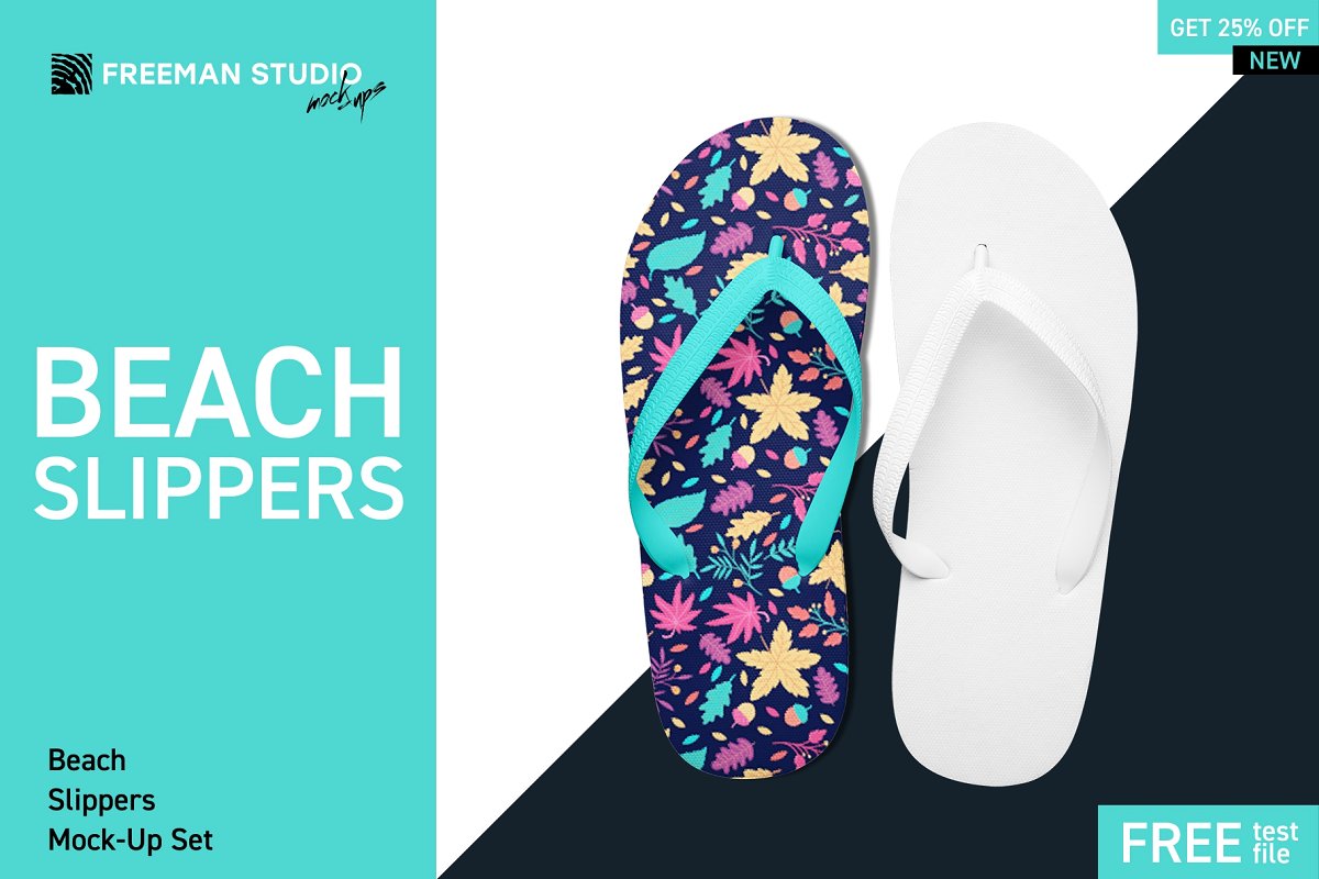 夏季海滩拖鞋设计预览图样机模板 Beach Slippers Mockup Set_img_2