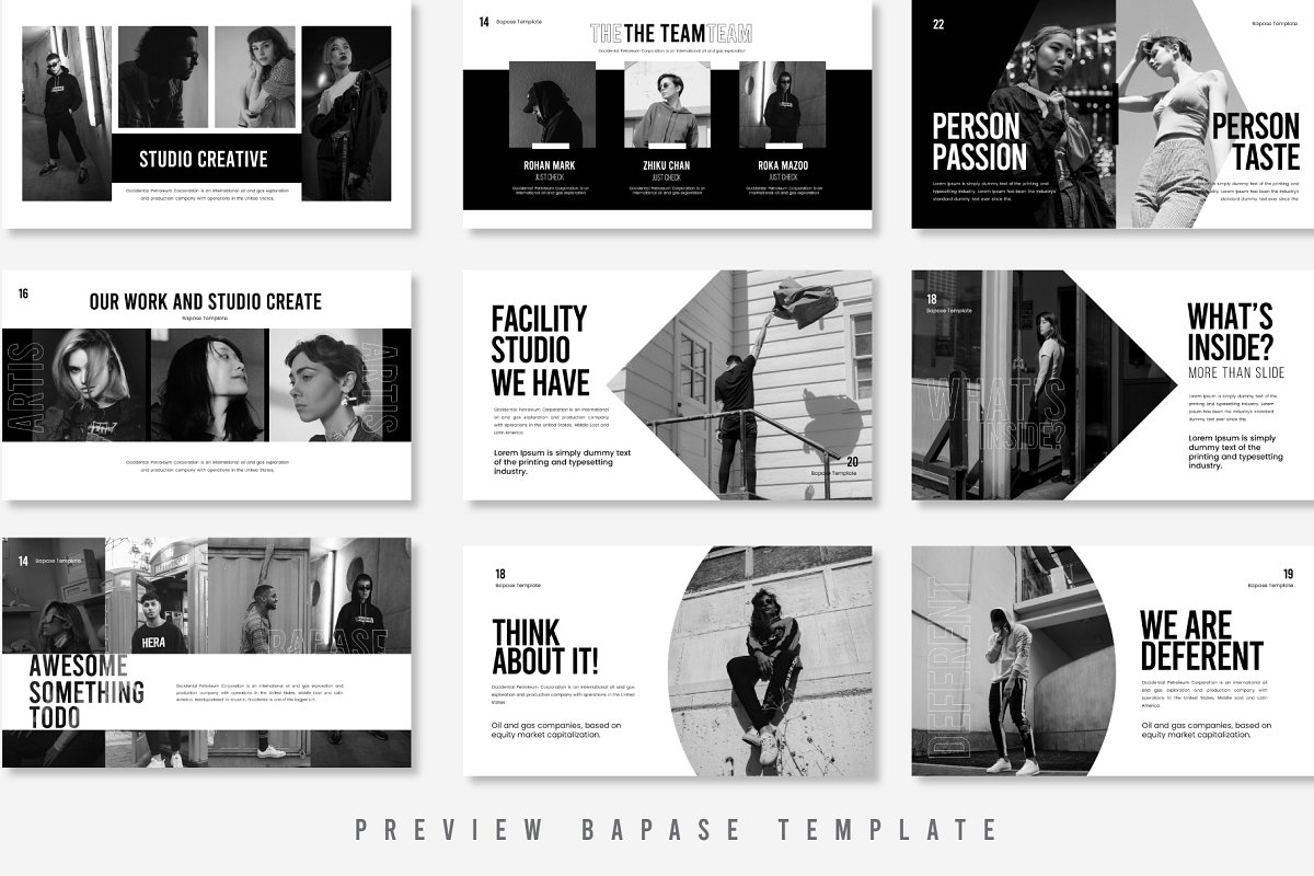 现代黑色系公司介绍简历作品集PPT演示文稿模板 Bapase Powerpoint Template_img_2