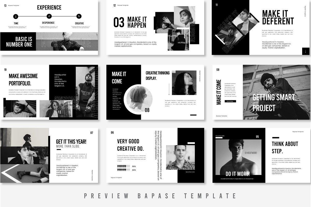 现代黑色系公司介绍简历作品集PPT演示文稿模板 Bapase Powerpoint Template_img_2