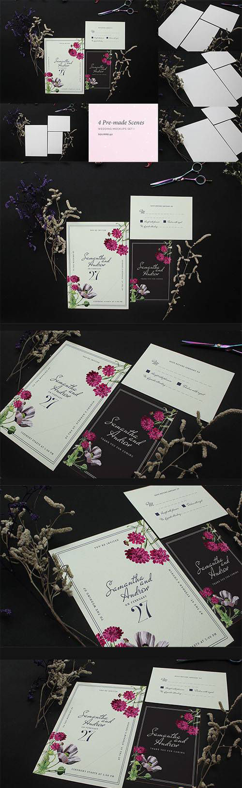 婚礼邀请函设计预览效果图PSD样机模板套件 Wedding Invitation Mockup Set_img_2