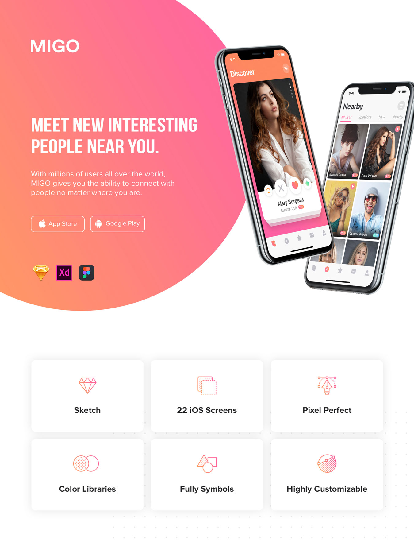 高质量社交约会iOS应用UI界面设计套件 MIGO Dating Mobile UI Kit_img_2