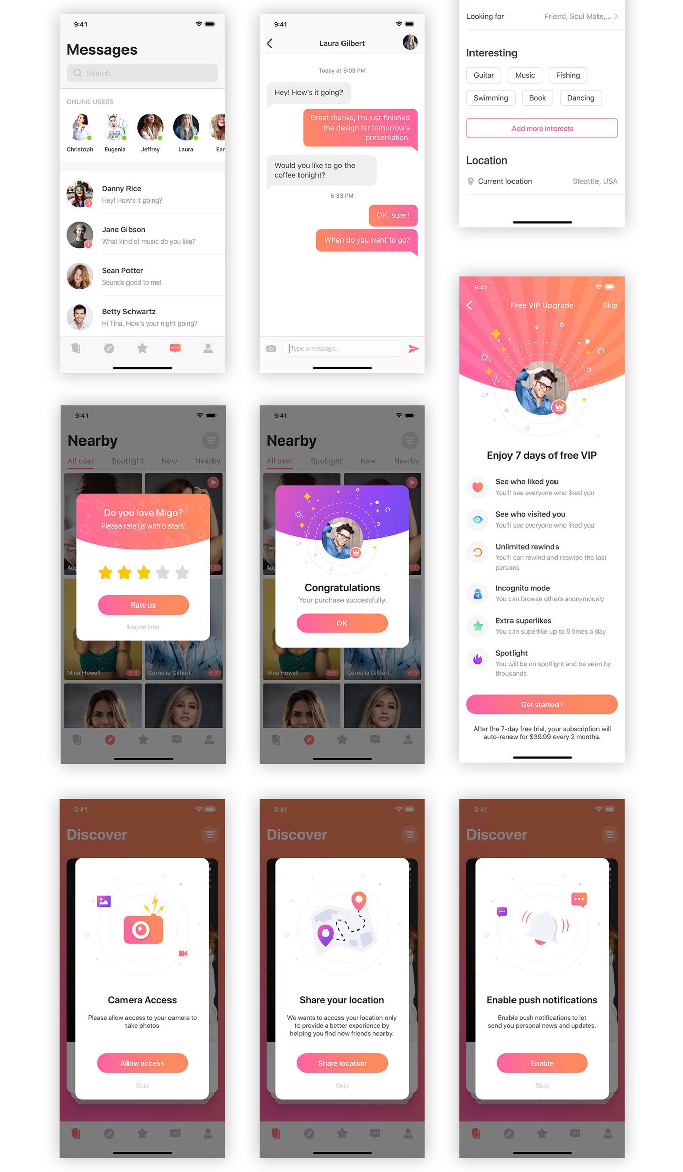 高质量社交约会iOS应用UI界面设计套件 MIGO Dating Mobile UI Kit_img_2