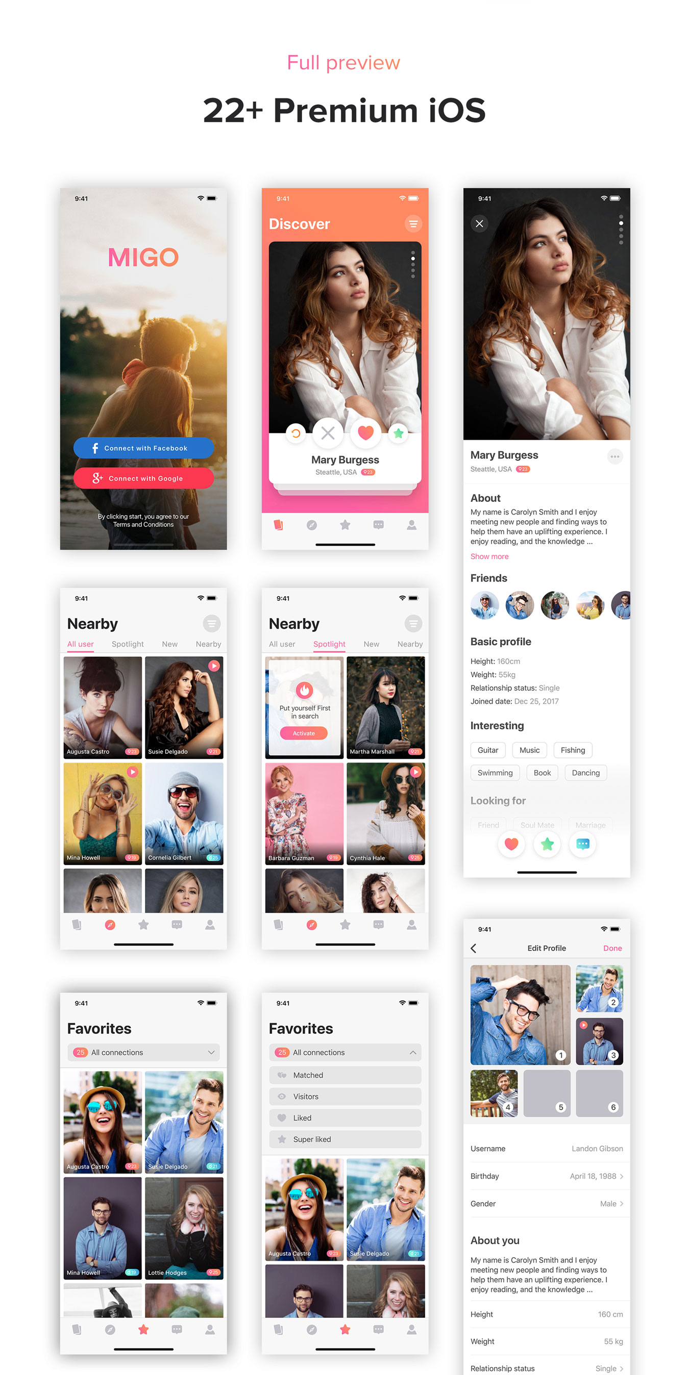 高质量社交约会iOS应用UI界面设计套件 MIGO Dating Mobile UI Kit_img_2