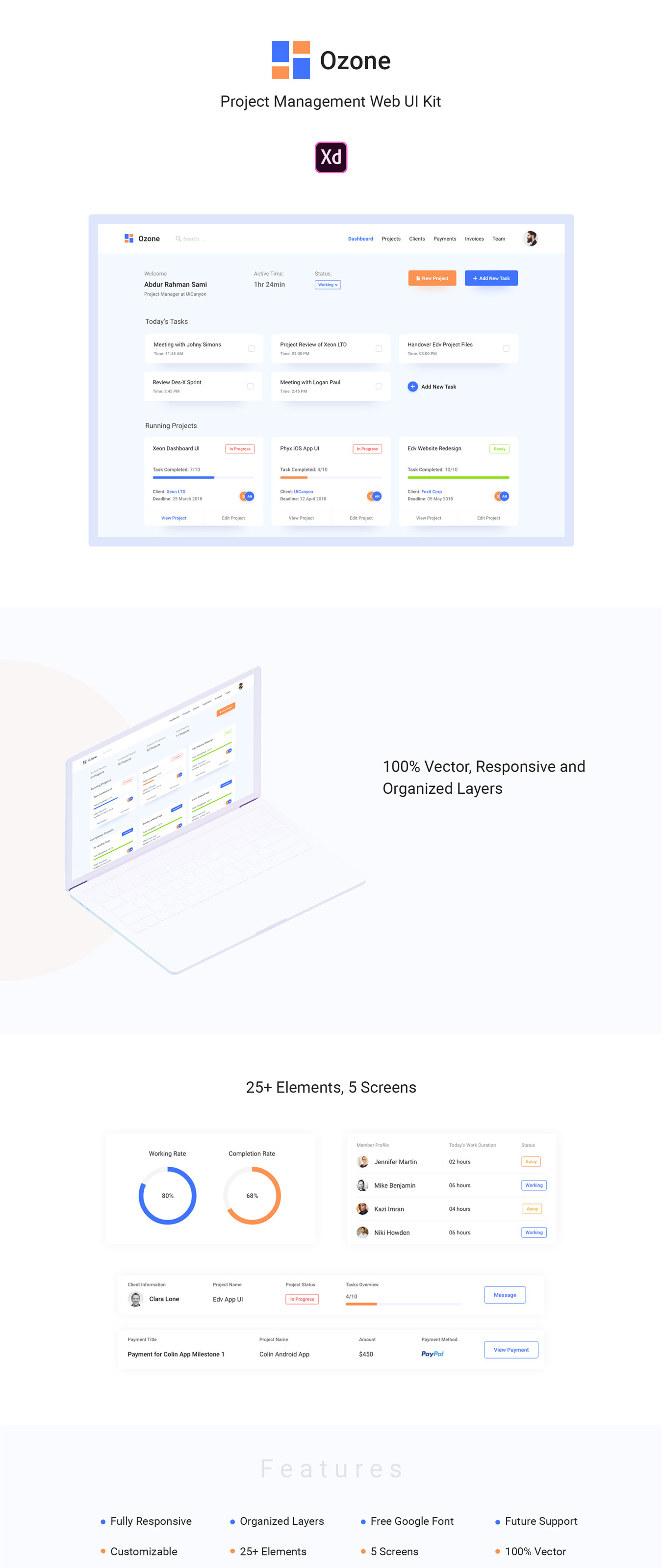 极简项目管理仪表板Web用户界面设UI套件 Ozone UI Kit_img_2