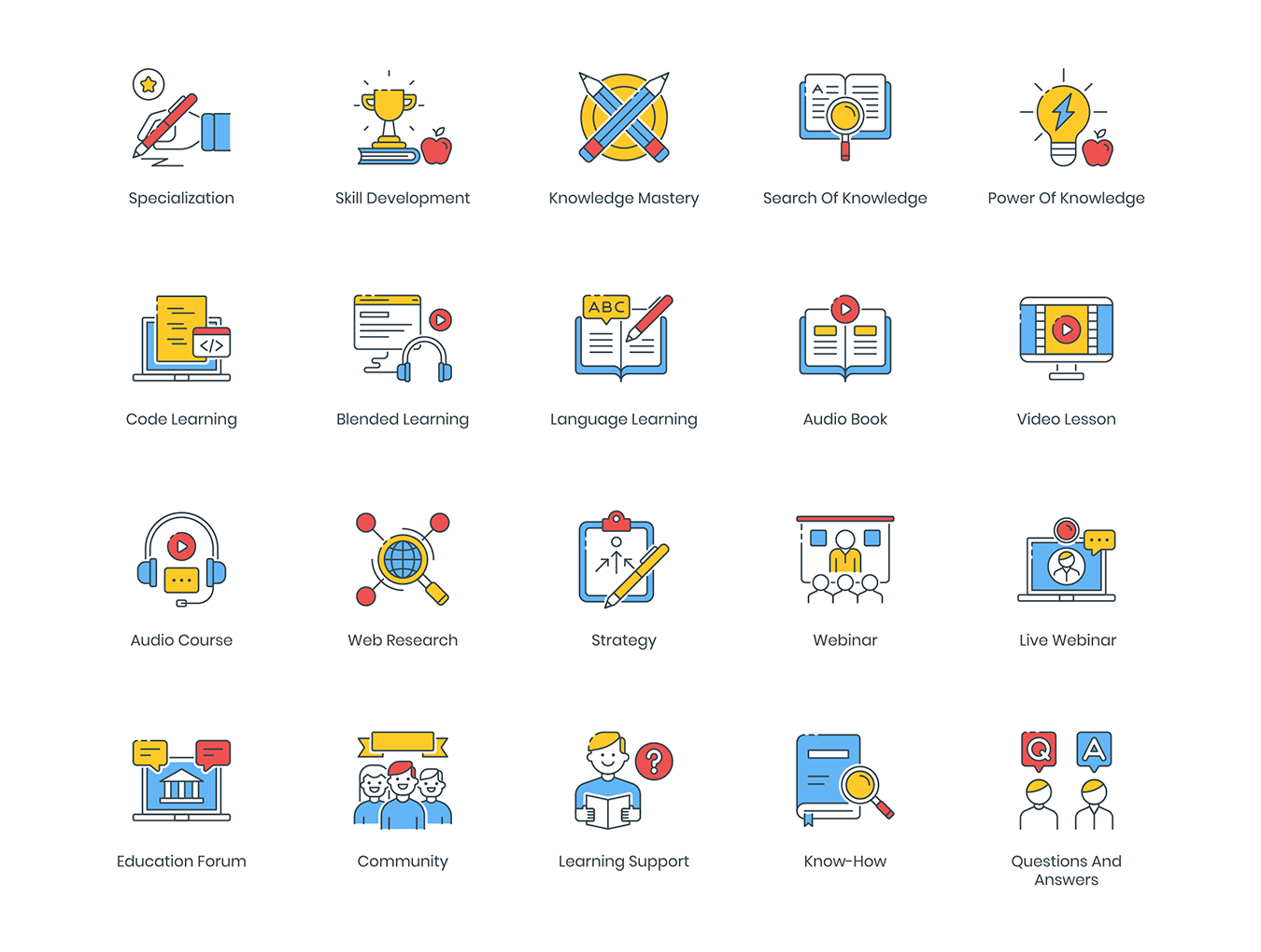 100款在线教育填充颜色矢量图标  100 Online Education Icons_img_2