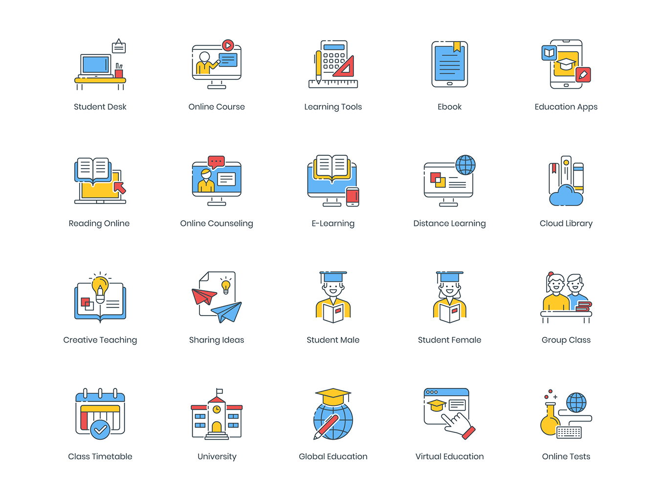 100款在线教育填充颜色矢量图标  100 Online Education Icons_img_2