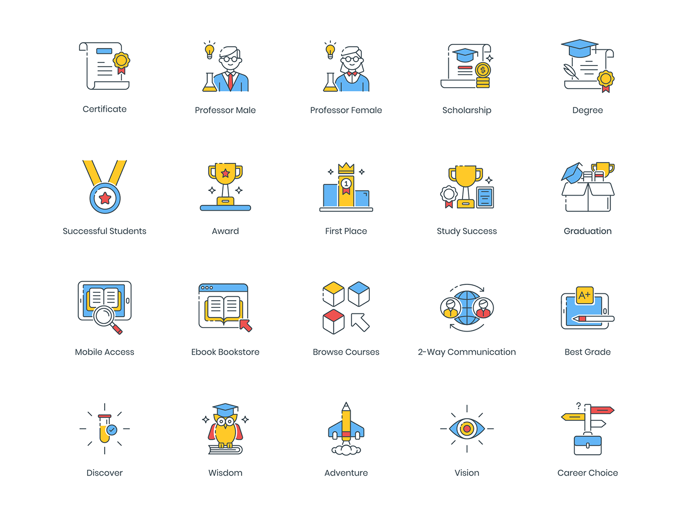 100款在线教育填充颜色矢量图标  100 Online Education Icons_img_2