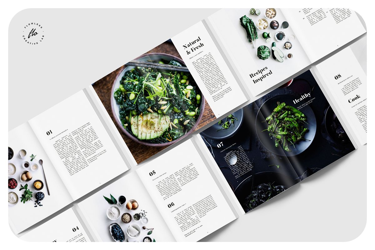 简约食品菜谱杂志设计Indesign模板素材 ESENSIAL Food Magazine & Cookbook_img_2