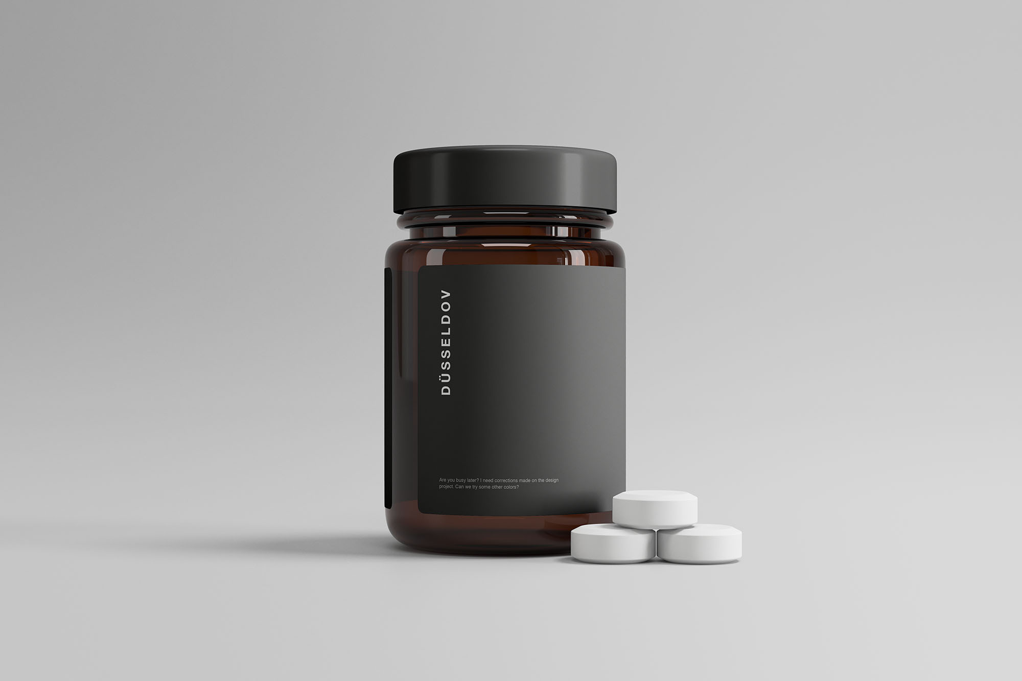 带有药丸棕色透明玻璃药瓶包装设计样机模板 Medicine Bottle with Pills Mockup_img_2