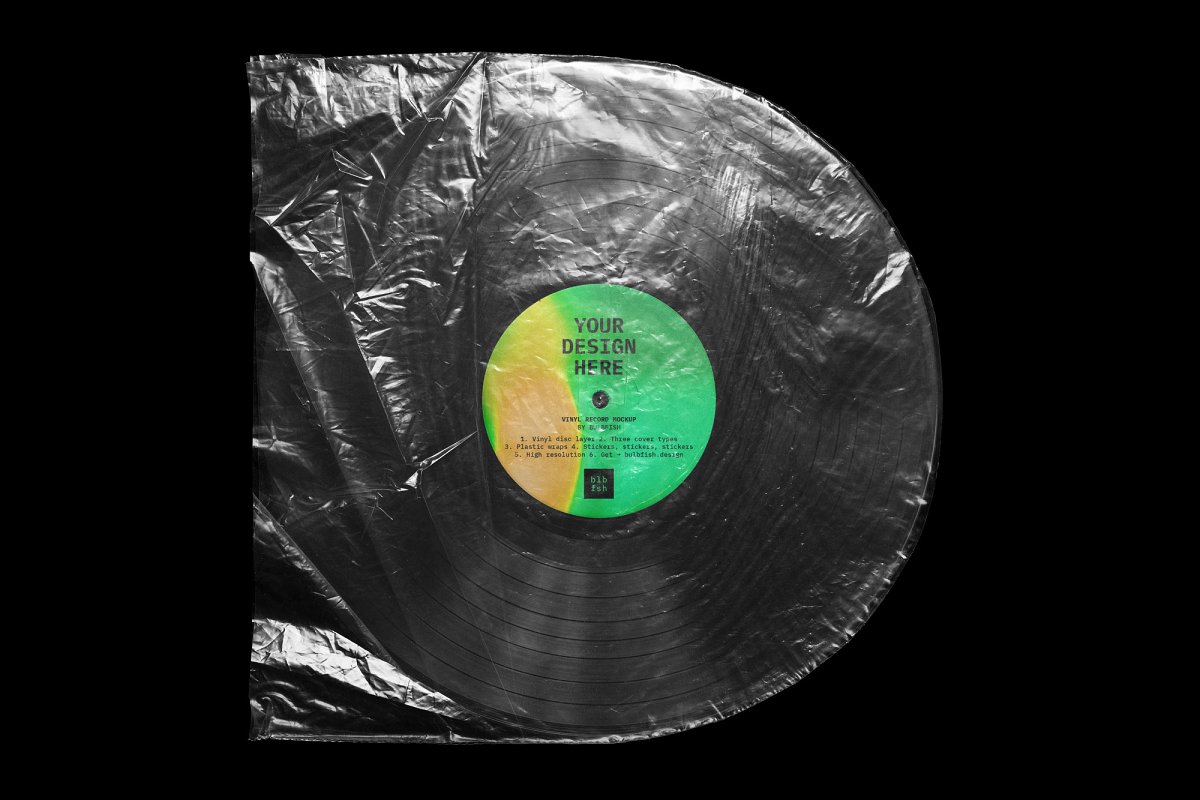 复古黑胶片CD唱片包装袋封面设计样机模板 Vinyl Record Mockup_img_2