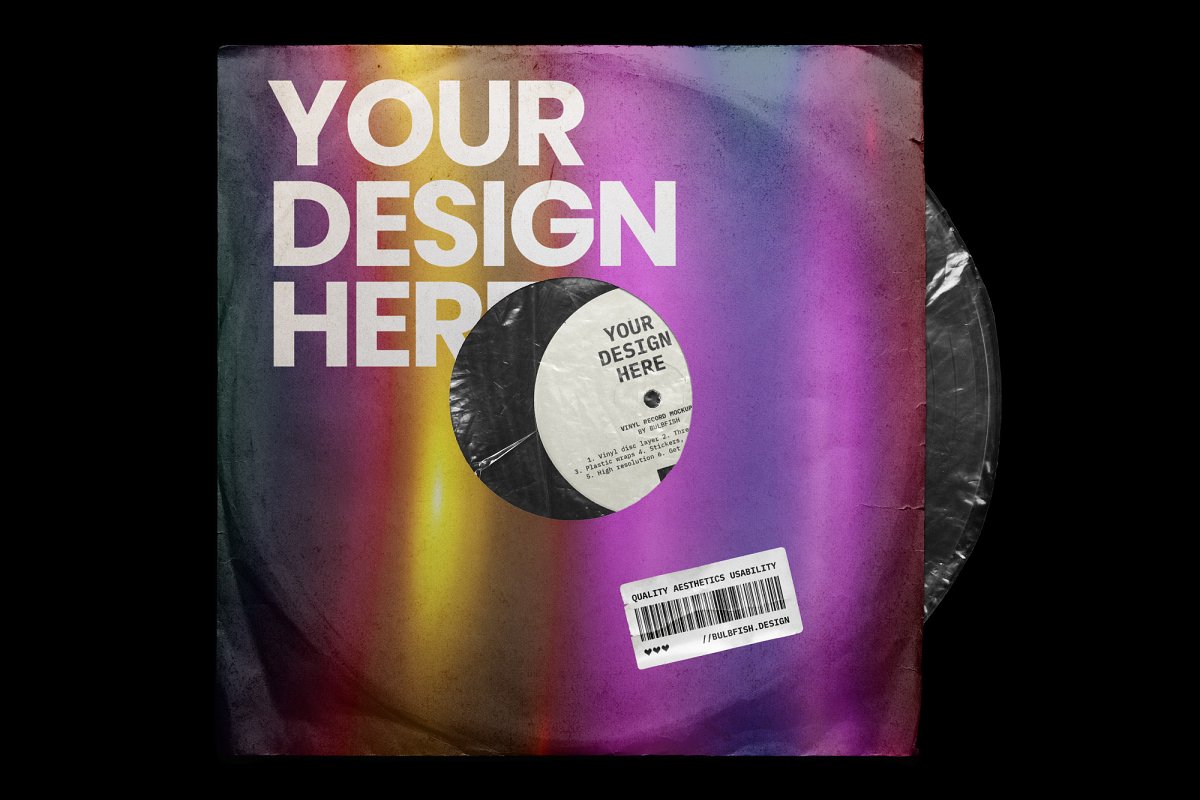 复古黑胶片CD唱片包装袋封面设计样机模板 Vinyl Record Mockup_img_2