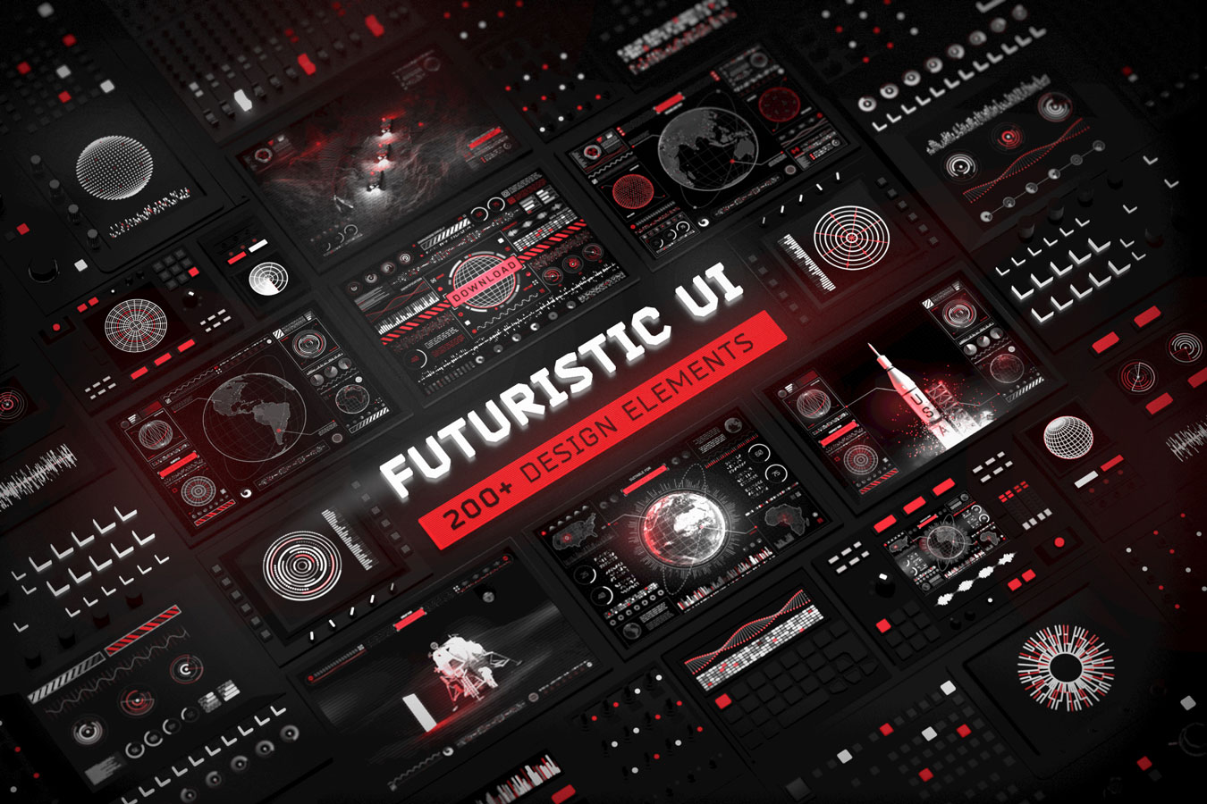 超炫酷科幻航空航天数据信息HUD仪表盘UI设计模板套件 Futuristic UI Kit • 200+ Design Elements_img_2