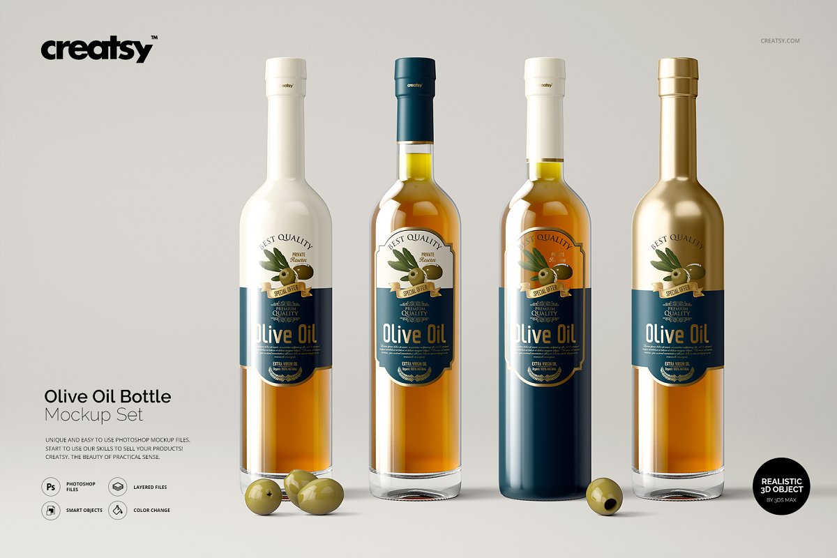 透明橄榄油玻璃瓶包装设计样机模板 Olive Oil Bottle Mockup Set_img_2