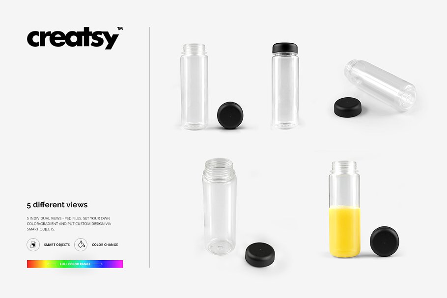 透明塑料水瓶设计效果图样机模板 Clear Water Bottle Mockup Set_img_1