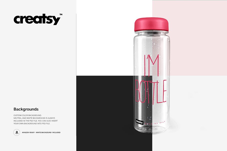 带保护袋透明塑料水瓶设计样机模板 Clear Water Bottle Mockup Set 2_img_1