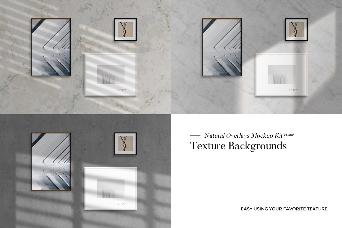 多种材质海报绘画艺术品相框样机模板 Frame Natural Overlays Mockup Kit_img_1