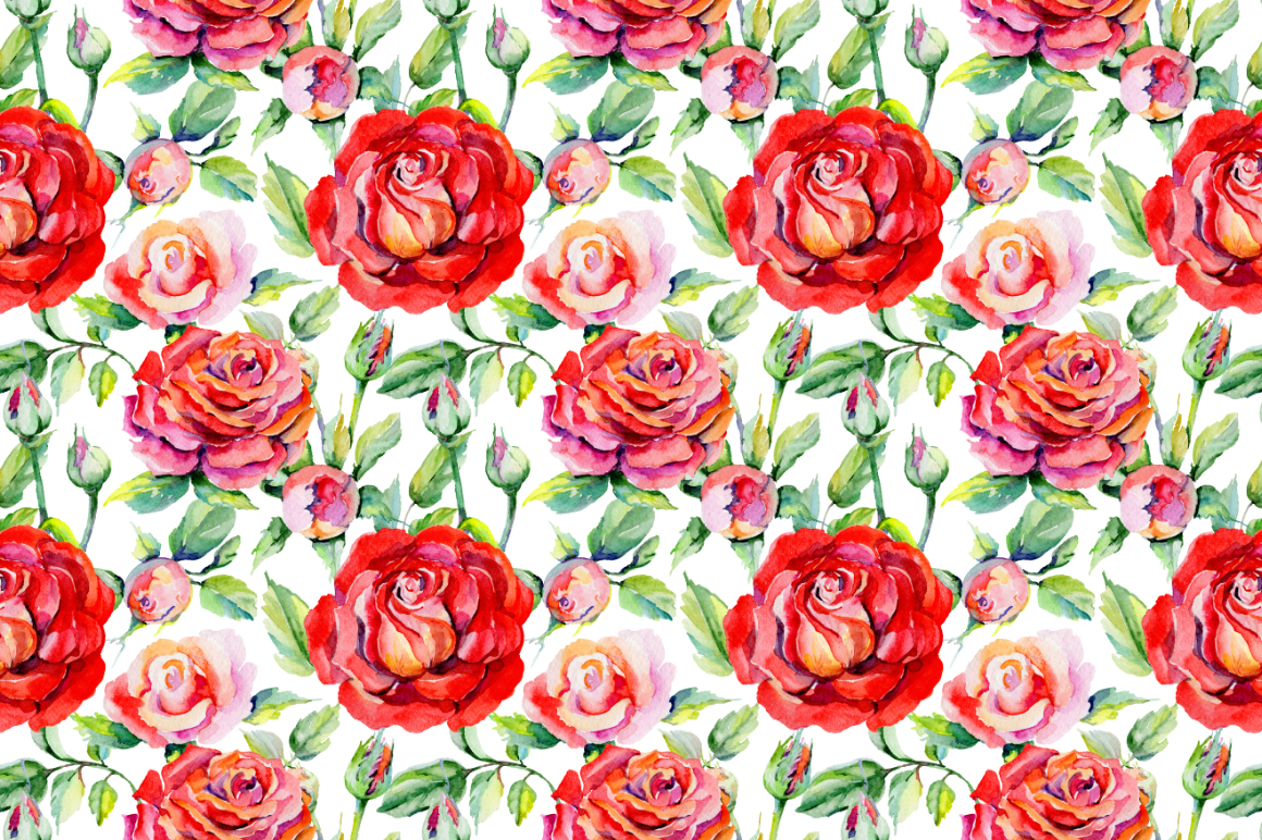 鲜艳玫瑰红色花卉水彩剪贴画套装 Roses Red PNG Watercolor Flower Set_img_1