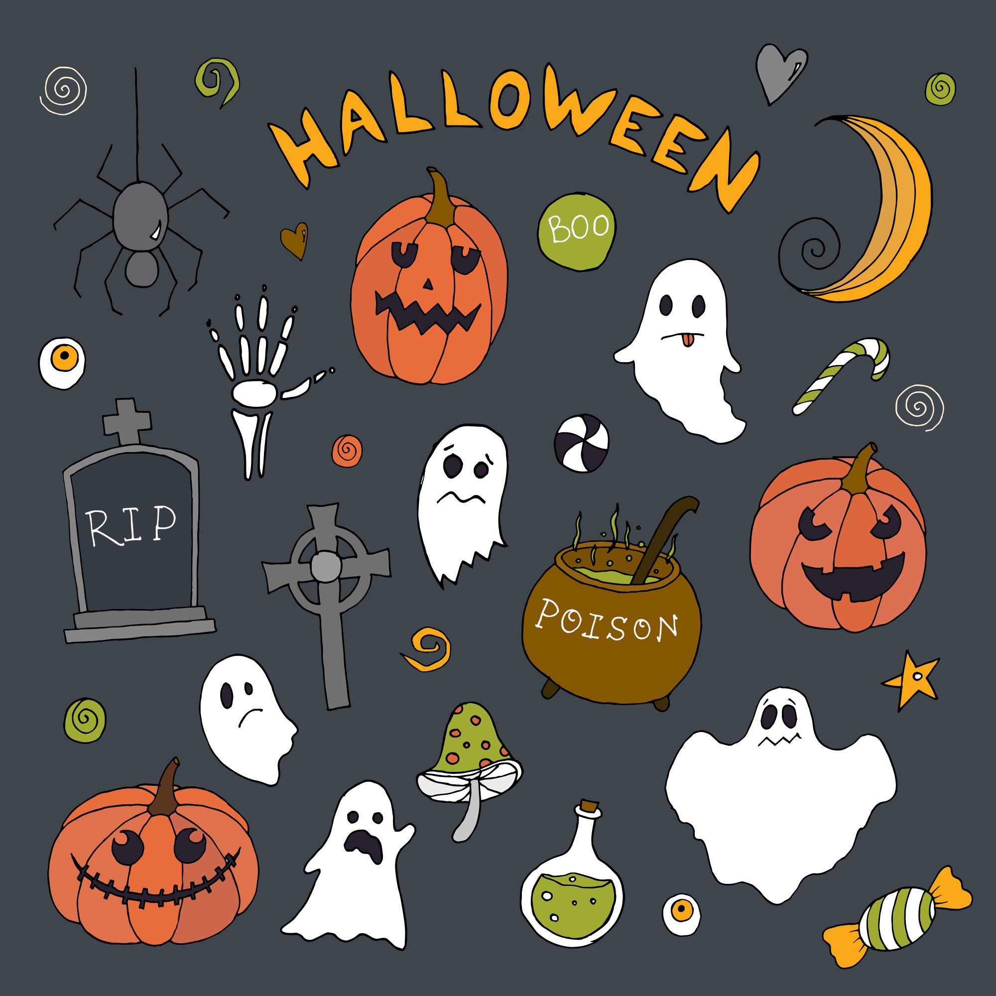 可爱万圣节矢量图案平面设计素材包 Halloween Vector Elements & Patterns – Part II_img_1