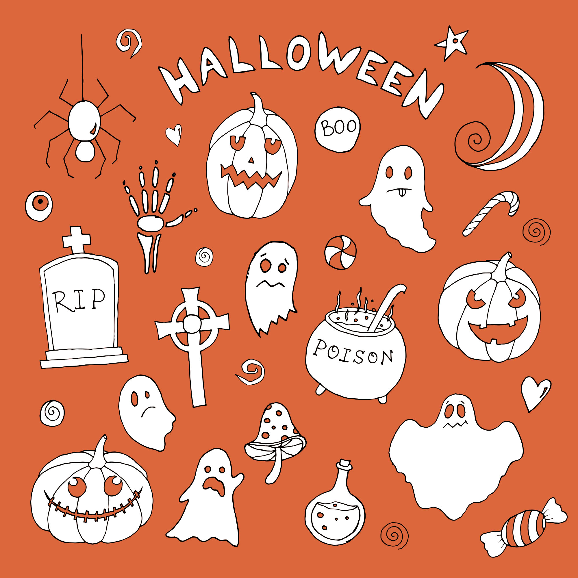 可爱万圣节矢量图案平面设计素材包 Halloween Vector Elements & Patterns – Part II_img_1