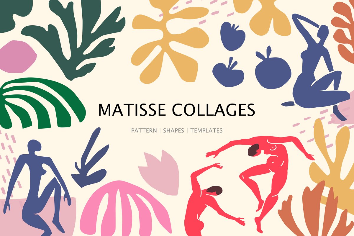 多彩抽象马蒂斯拼贴艺术矢量图案集 Matisse Collages Art_img_1