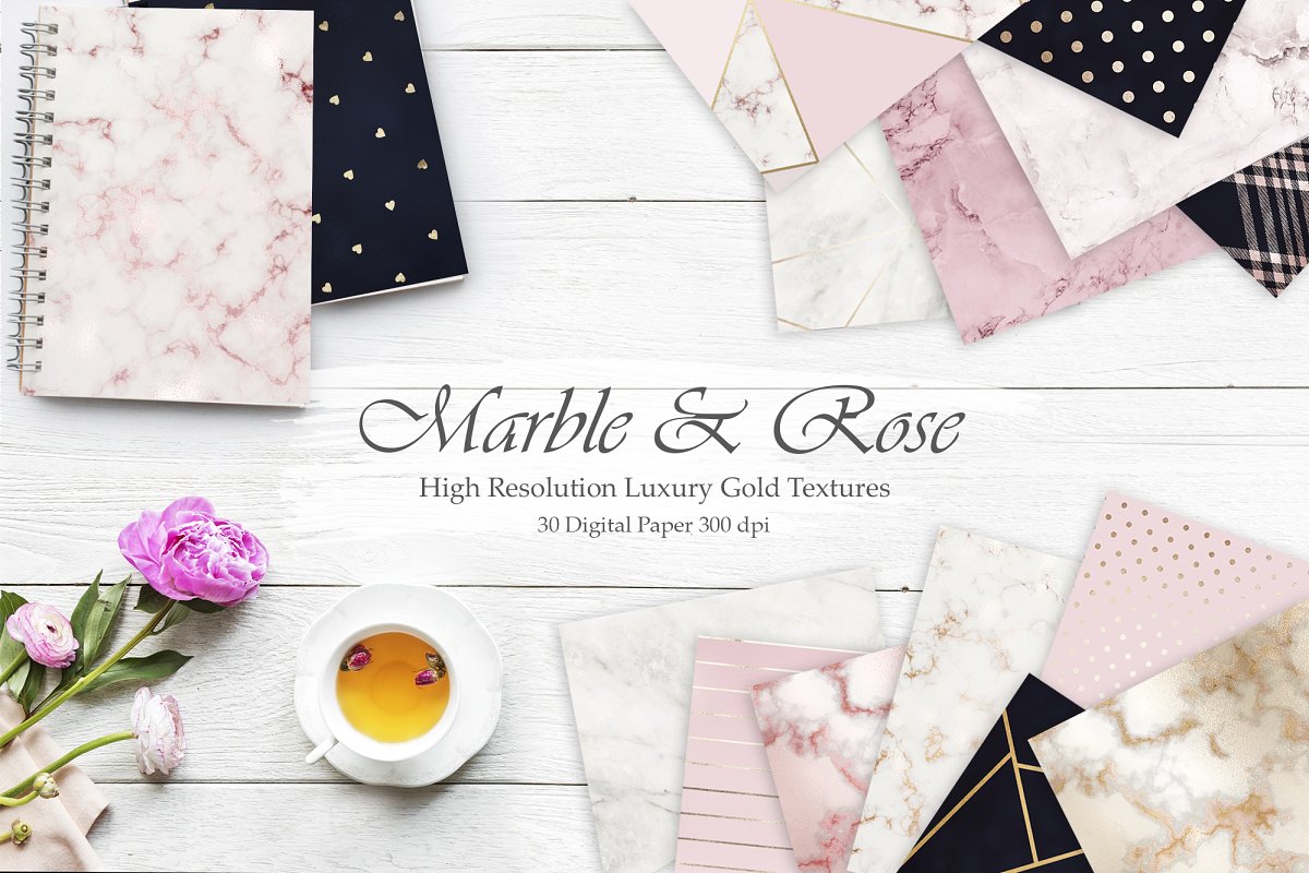 玫瑰金和海军蓝大理石背景纹理 Rose Marble Gold and Navy Blue Textures_img_1
