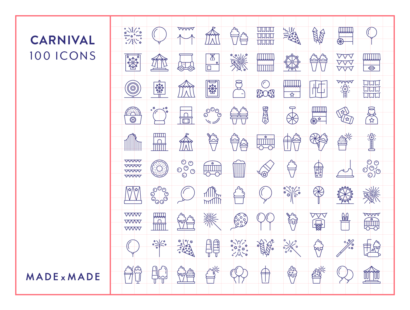 100款狂欢节矢量线稿图标  100 Carnival Line Icons_img_1