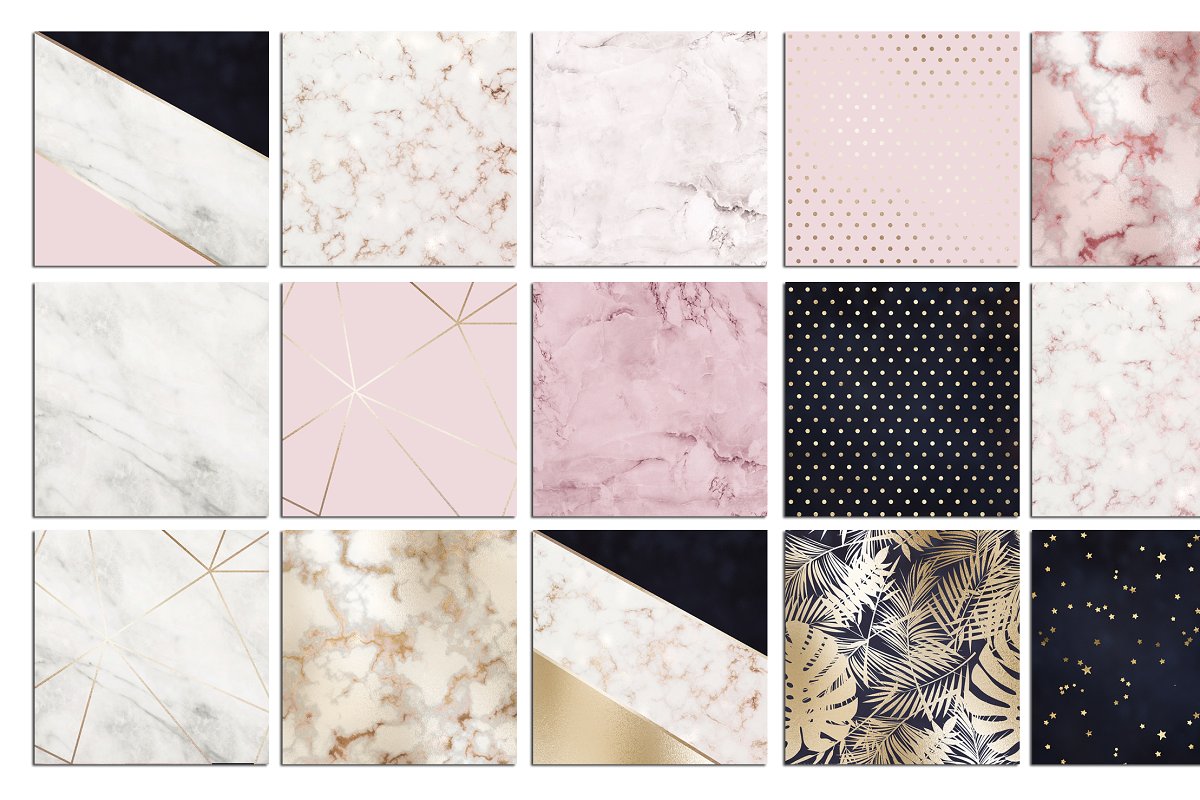 玫瑰金和海军蓝大理石背景纹理 Rose Marble Gold and Navy Blue Textures_img_1
