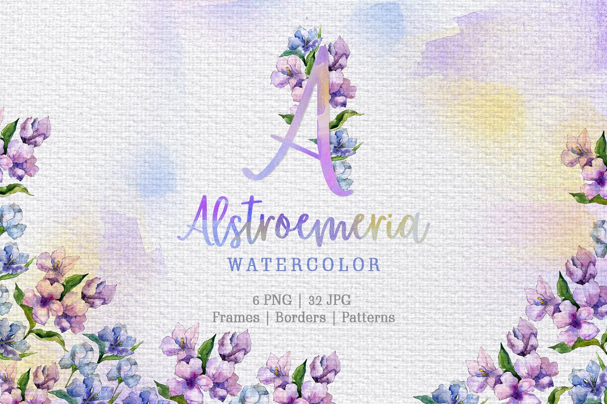 手绘紫罗兰色水彩剪贴画印刷品设计素材包 Alstroemeria Violet Watercolor png_img_1